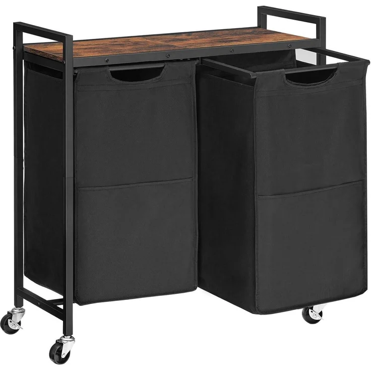 Wäschekorb mit Rollen und Ablage, 2 Fächer, 2 x 49,5 L, Oxford-Gewebe – Bild 1
