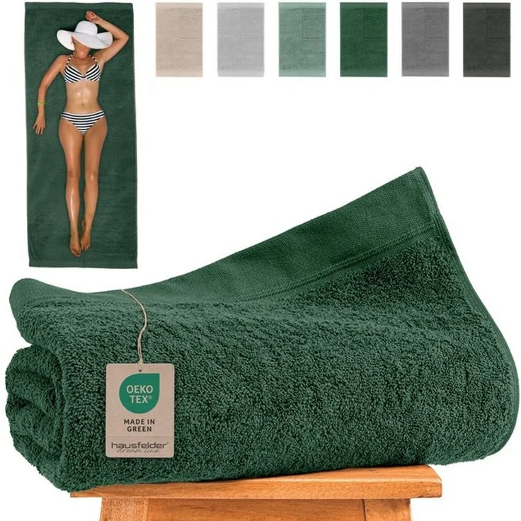 Hausfelder Saunatuch Saunahandtuch 80x200cm Premium Baumwolle Frottee 500g/m² Dunkelgrün, (1-St), 100% Baumwolle, weich, saugfähig, Uni-Farben – Bild 4