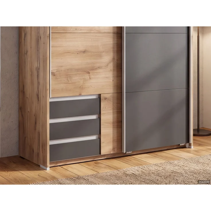 Schwebetürenschrank 2türig Kleiderschrank 138 cm Eiche Dekor Grafit Passepartout – Bild 4