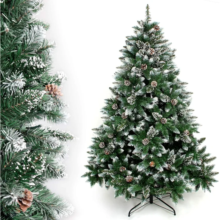 Yorbay Künstlicher Weihnachtsbaum Künstlicher Tannenbaum mit Schnee, Kiefernzapfen, mit Ständer, Weihnachtsbaum Christbaum für Weihnachten-Dekoration – Bild 1
