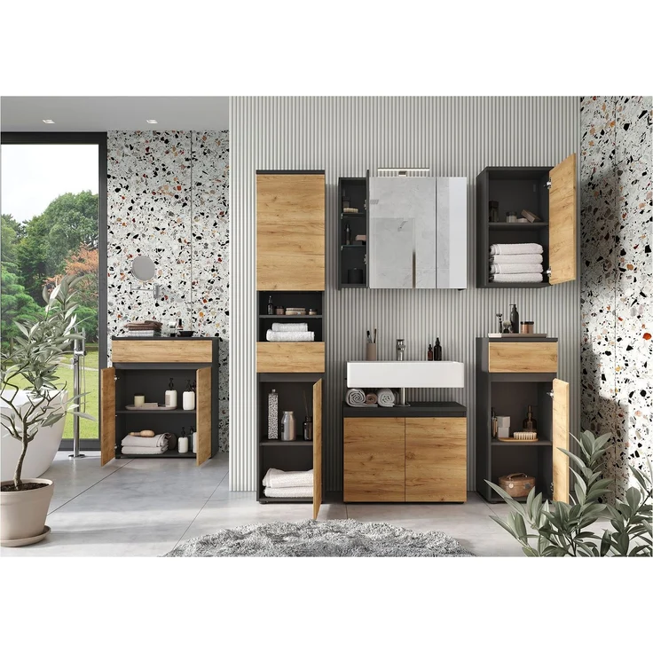Spiegelschrank vito Mayor, Glas, Holzwerkstoff, Schwarz, Verspiegelt, 76 x 71 x 23 cm – Bild 3