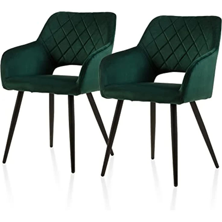 TUKAILAI Esszimmerstühle 2er Set aus Samt, Küchenstuhl Polsterstuhl mit Offener Rückenlehne,Armlehnen,Gepolstertem Sitz, Metallbeinen, Grün Stühle für Wohnzimmer,Esszimmer,Küche – Bild 2