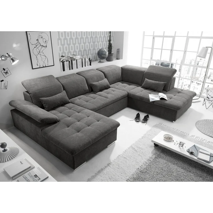 ED EXCITING DESIGN Wohnlandschaft Wayne U-Form, mit Bettfunktion, Bettkasten, Nierenkissen, frei im Raum stellbar etc. – Bild 5