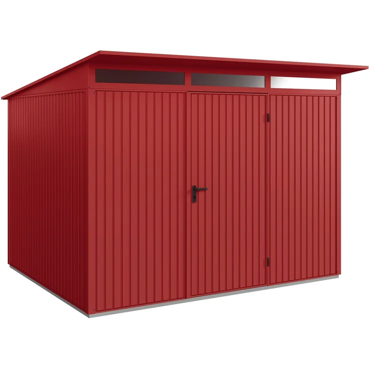 Hörmann Ecostar Metall-Gerätehaus Trend mit Pultdach Typ 3, 238x303 cm , purpurrot, 7,2 m²,1-flüglige Tür – Bild 1