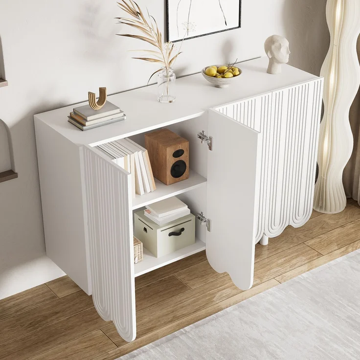 ZUBALIYA Sideboard 120x37,5x80,8 cm, aus MDF, Weiß – Bild 5