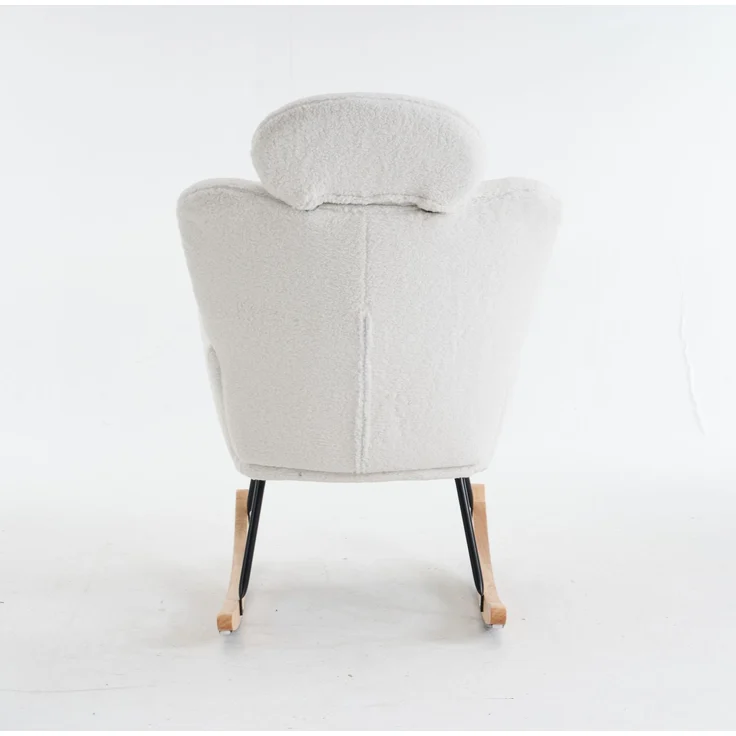 Teddy-Schaukelstuhl mit Kopfstütze, ergonomisch, leise & stabil, Holzrahmen mit Metallbasis, ideal für Wohnzimmer – Bild 8
