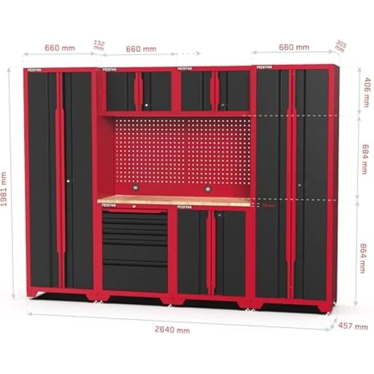 Feistos Werkstatteinrichtung "Juno 14", schwarz/rot, 264 x 46 x 198 cm (B x T x H),2 Hochschränke – Bild 3