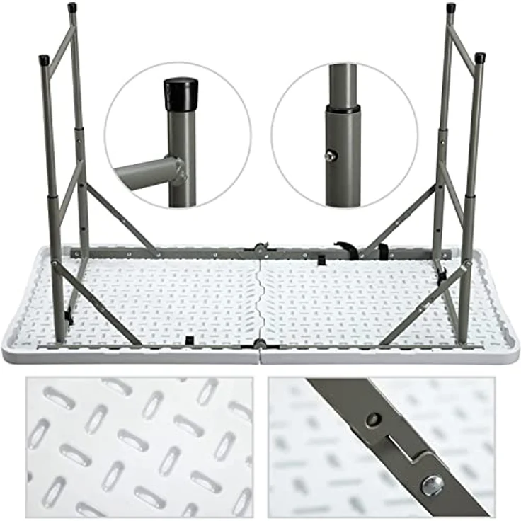 HollyHOME Klapptisch Campingtisch Klappbar 4FT/122x60 cm Tragbarer Gartentisch Balkontisch Höhenverstellbar Klapptisch Esstisch für Küche BBQ Catering Party, Weiß – Bild 7
