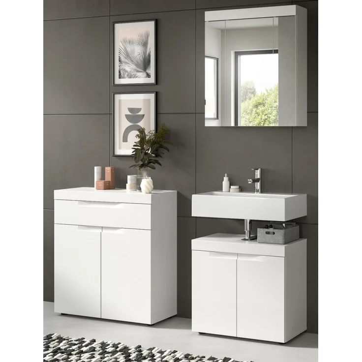 Badmöbel Set in Gusto weiß matt 3-teilig 150 cm