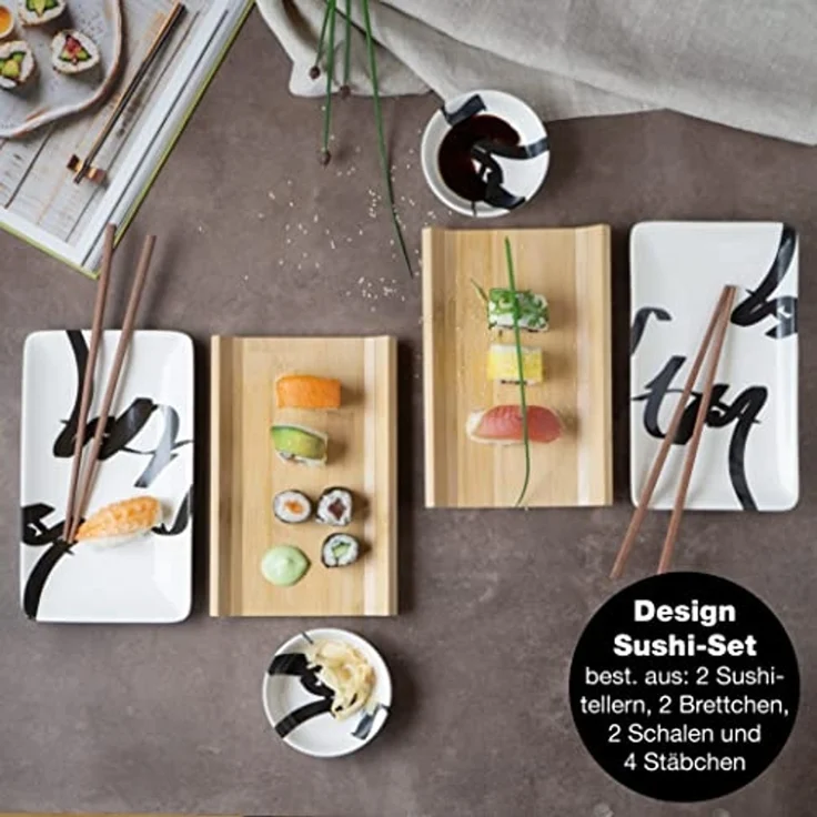 Moritz & Moritz Tafelservice Sushi Set 10tlg Pinselschrift Schwarz (8-tlg), 2 Personen, Porzellan, Geschirrset für 2 Personen – Bild 2