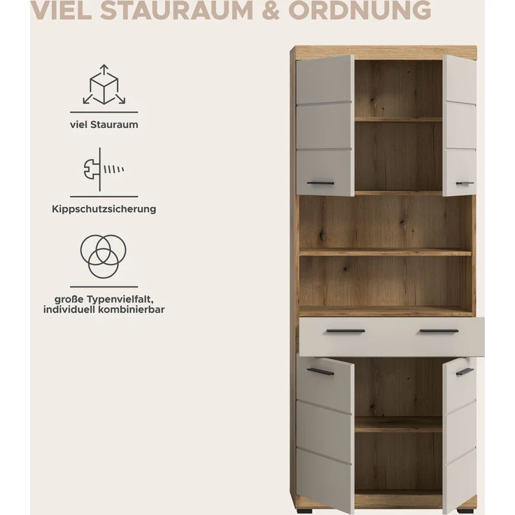 Hochschrank B/H/T: 74x191x31 cm in Evoak Oak Nachbildung – Bild 10