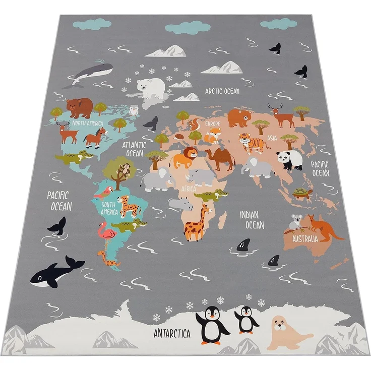 Paco Home Kinderteppich Teppich Kinderzimmer Spielteppich Junge Mädchen Modern rutschfest, Grösse:140x200 cm, Farbe:Grau 3 – Bild 5