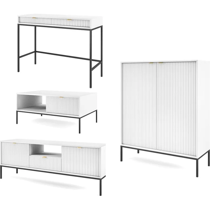 Wohnzimmer-Set Nova Wohnwand 4-teilig MDF Farbe und GestellFarbe: weiß