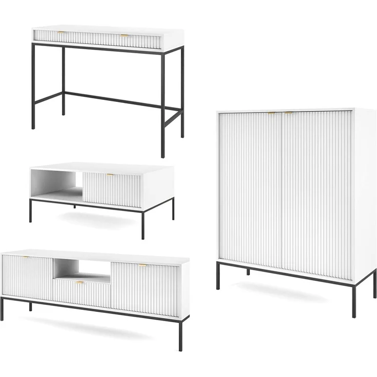 Wohnzimmer-Set Nova Wohnwand 4-teilig MDF Farbe und GestellFarbe: weiß