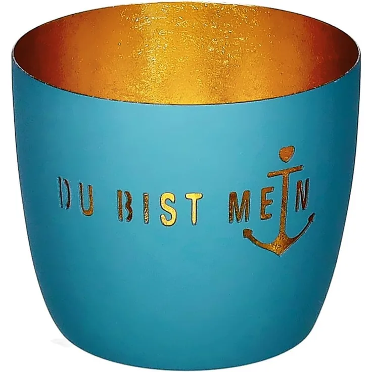 Gift Company Madras Windlicht M Motiv: Du bist mein Anker powder blue/gold