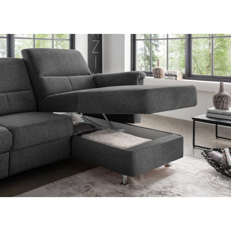 Ecksofa >Ludwigshafen< Motor-funktion, Kopfstütze, Stauraum, anthrazit - 231x113x165 (BxHxT) – Bild 4