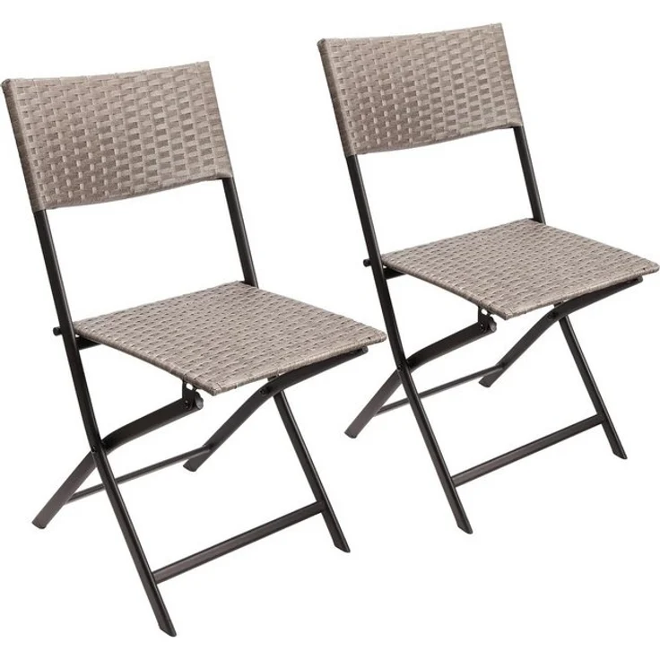 BRUBAKER Campingstuhl Toskana - Polyrattan Klappstuhl wetterfest und robust (Balkonstuhl klappbar, 2 St), Camping Stuhl für Garten Balkon Terrasse - Gartenstuhl - Grau Braun – Bild 4