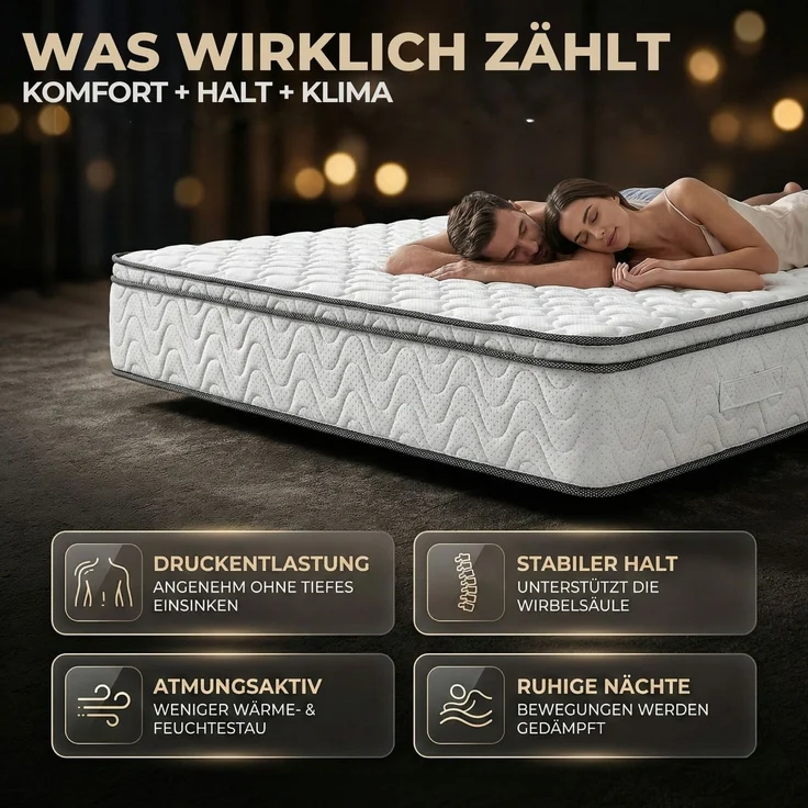 VIKTORIA Taschen Federkernmatratze 120x200 cm - Integrierter Topper; 25cm Höhe; H4, H3, H2 Misch-Härtegrad; 7 Zonen Matratze - Taschenfederkernmatratze mit hoher Punktelastizität – Bild 4