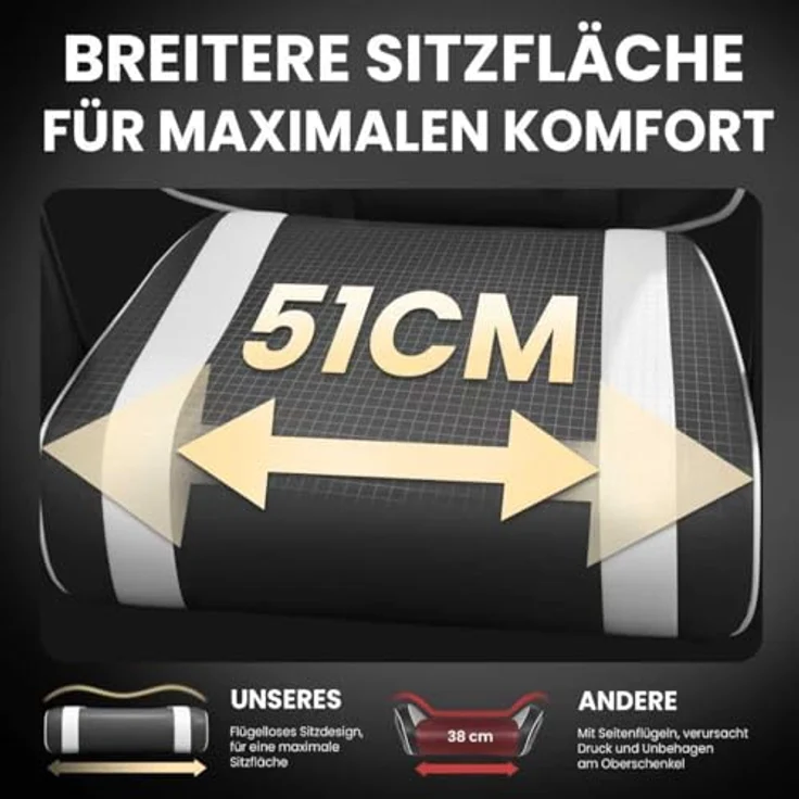 Riftracer Gaming Stuhl, ergonomischer Gaming Sessel mit verstellbarer Fußstütze, Kopfstütze und Lordosenstütze, Tragkraft 150 Kg, schwarz – Bild 5