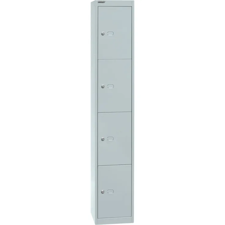 Bisley Garderobenschrank Office mit Schloss aus Stahlblech, 4 Fächer - Spind abschließbar für Sportzeug, Kleidung & Co. - Tiefe: 45,7 cm - Farbe: lichtgrau, CLK184-645