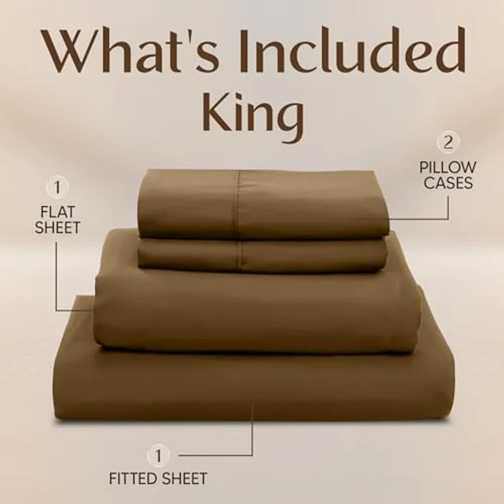 Utopia Bedding Bettwäsche-Set für King-Size-Betten, 4-teilig, gebürstete Mikrofaser, schrumpft und lichtbeständig, pflegeleicht (Kingsize, Mokka) – Bild 4