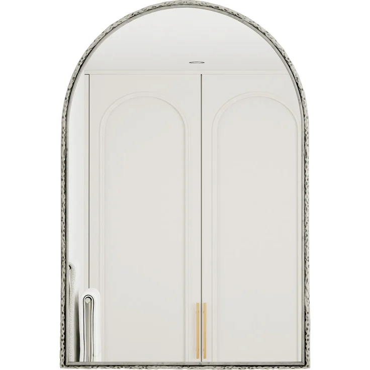 Flieks Badspiegel mit Bogenform, Wandspiegel mit Eisenkunst-Dekor, 61 x 91 cm, Silber – Bild 5
