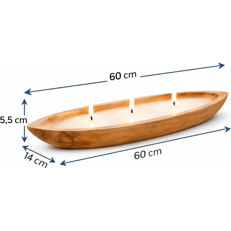 Individuelle CERO-Boat Kerzenschale aus Teakholz 60 cm | Natur Kerze Unikat – Bild 4