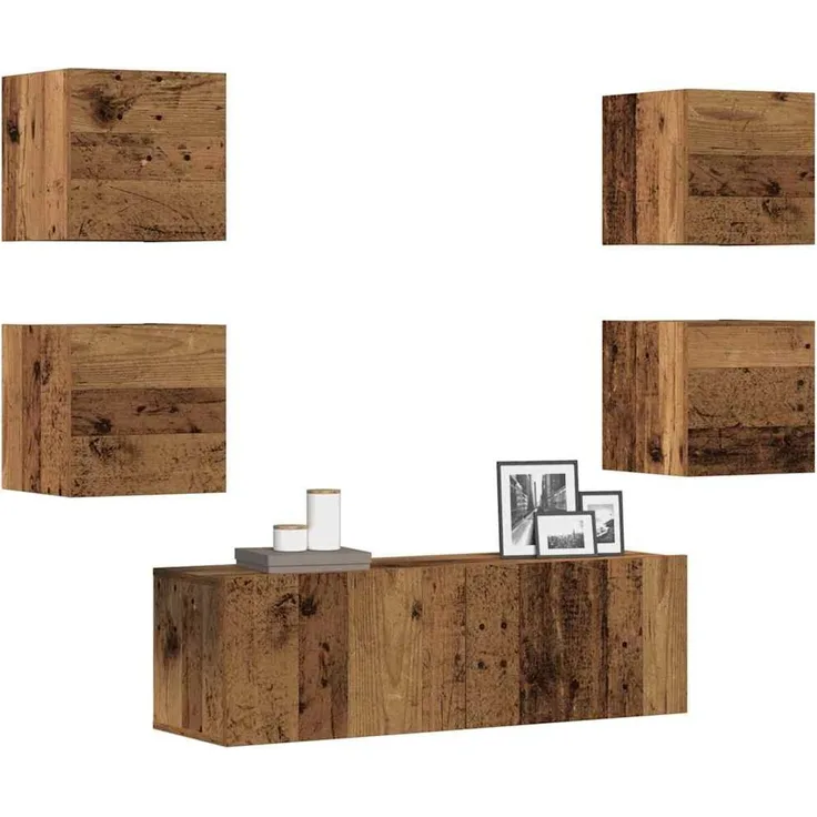 vidaXL 5-tlg. TV-Schrank-Set Wandmontage Altholz-Optik Holzwerkstoff 3329145
