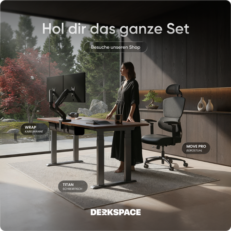 DESKSPACE Höhenverstellbarer Schreibtisch elektrisch mit leisem Dual-Motor – stabiles 4-Bein-Gestell (Grau Gestell, Mahagoni Tischplatte, 180×80 cm) – Bild 9