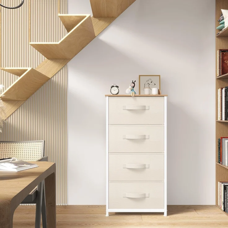 YITAHOME Kommode, 4 Stoffschubladen mit Griffen, Aufbewahrungsschrank, stoffkommode für Schlafzimmer, für Wohnzimmer, Flur, Büro, cremeweiß – Bild 2