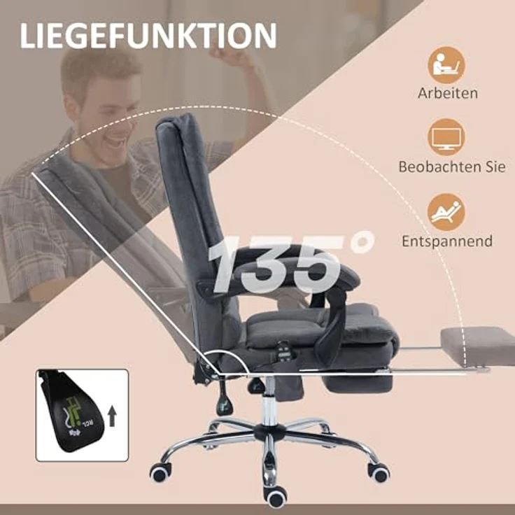 Vinsetto Massage-Bürostuhl mit Fußstütze, höhenverstellbar 111-119 cm für optimale Ergonomie – Bild 6