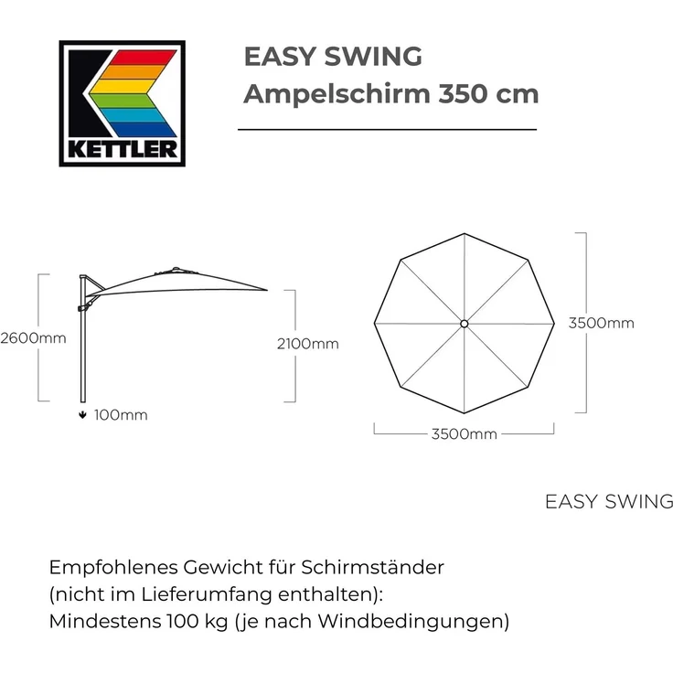 Kettler Ampelschirm LED 350 cm Sonnenschirm rund Silber / Charcoal – Bild 3