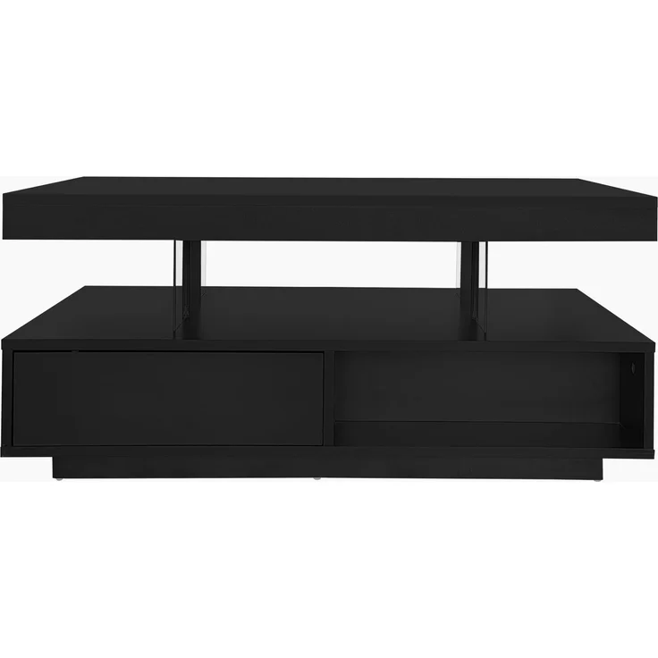 U-life Hochglanz-Couchtisch x42 95x50 cm, fürs Wohnzimmer, GLASEINSÄTZE, OFFENE FÄCHER, ROBUSTE MATERIALIEN, EINFACHE MONTAGE, Spanplatte, Schwarz – Bild 5