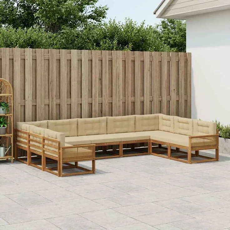 vidaXL Outdoor-Sofagarnitur 9 stk. 9-Sitzer Natur und Beige 3382891