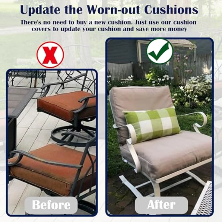FLYMEI Terrassenkissenbezüge, wasserabweisend, für den Außenbereich, nur für den Außenbereich, Couch-Kissenbezüge, 55,9 x 61 x 10,2 cm, 4 Bezüge, Taupe – Bild 6