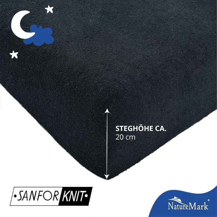 NatureMark Spannbettlaken Frottee Spannbettlaken, 80% Baumwolle / 20% Polyester, Gummizug: rundum, (2 Stück), 2er Set Kinder Spannbettlaken Frottee, Spannbetttuch 80% Baumwolle / 20% Polyester, für Babybett und Kinderbett, 70x140 cm - Schwarz – Bild 5