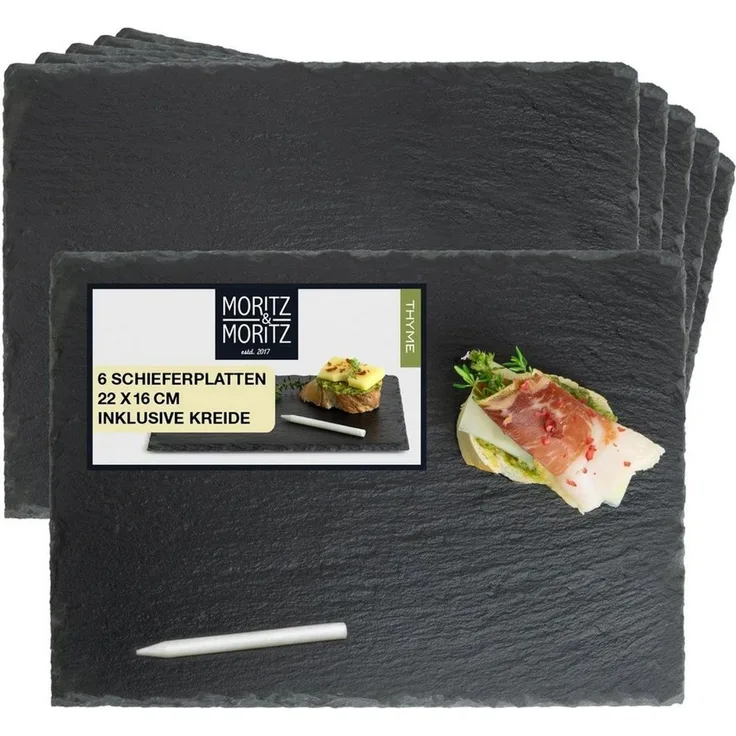 Moritz & Moritz Servierplatte Schieferplatte - Schieferset Thyme, Schiefer, (Thyme, 7-tlg), 22 x 16 cm 6er Set