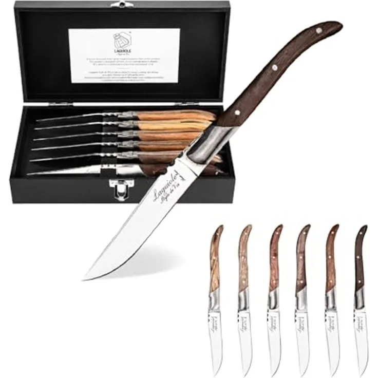 Laguiole Style de Vie Steakmesser LAGUIOLE STEAKMESSER "MISCHHOLZ", 6 Holzarten, 6 Messer im Etui