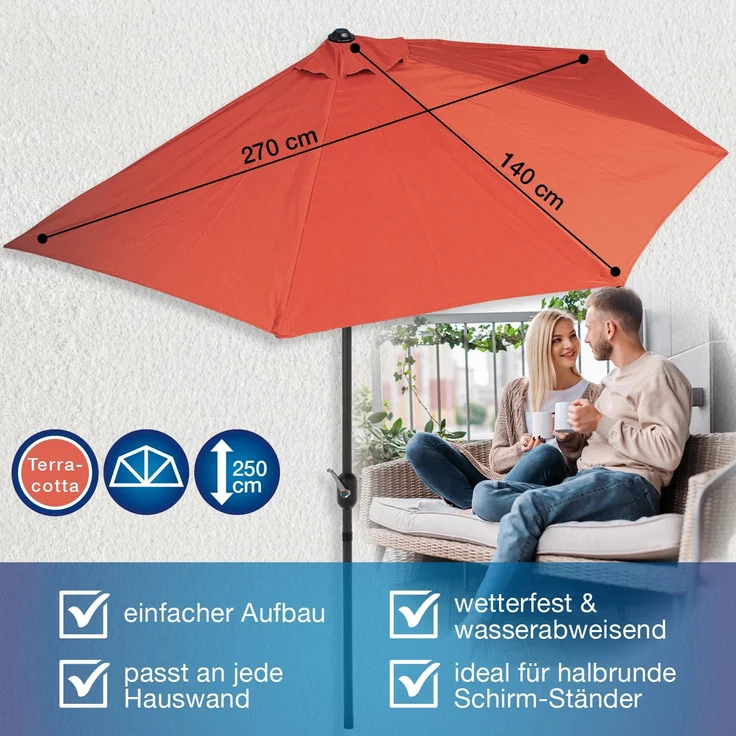 easy_maxx EASYmaxx Sonnenschirm halbrund, 270 x 140 x 235 cm , Orange – Bild 3