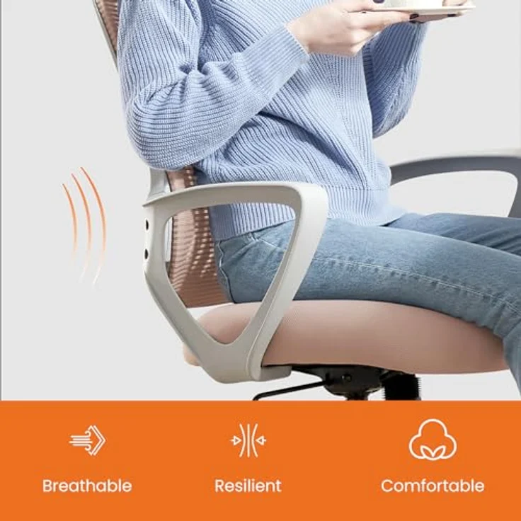 Sweetcrispy Bürostuhl Ergonomisch, Schreibtischstuhl mit Lendenwirbelstütze, Höhenverstellbarkeit Stuhl, Bürostühle mit Armlehne, Office Chair Geeignet für Büro Schlafzimmer, Rosa – Bild 5