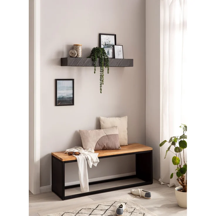 Wandregal 90x10x20 cm Mango Massivholz / Steinoptik Hängeregal Modern, Design Schweberegal Rechteckig, Regal Hängend Wohnzimmer Anthrazit – Bild 3