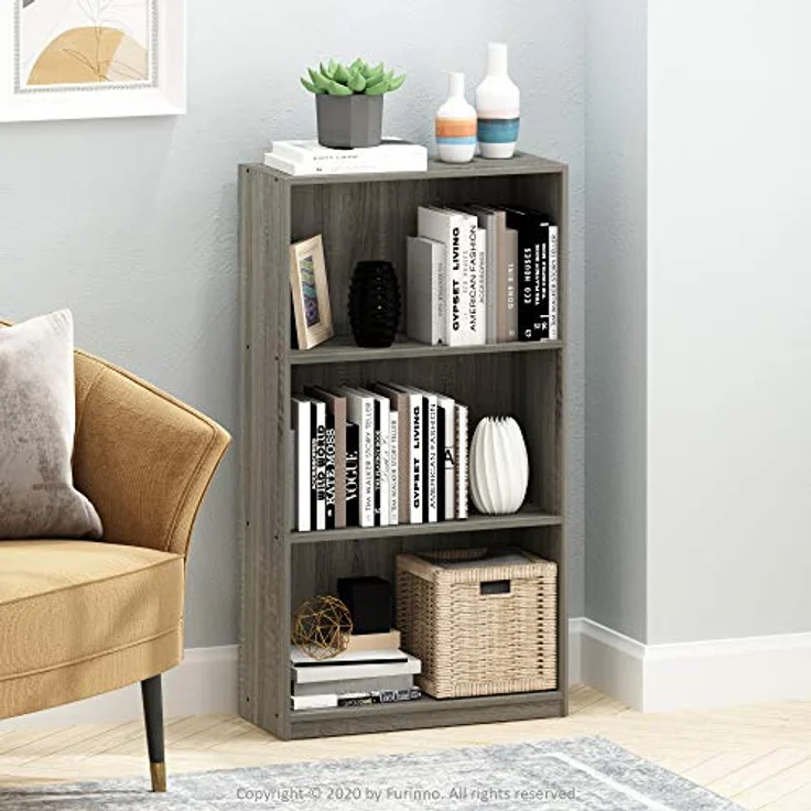 Furinno Basic Bücherregal mit 3 Fächern, Aufbewahrungsregal, holz, Französisches Eichengrau, 23. 49x23. 49x100. 33 cm – Bild 3
