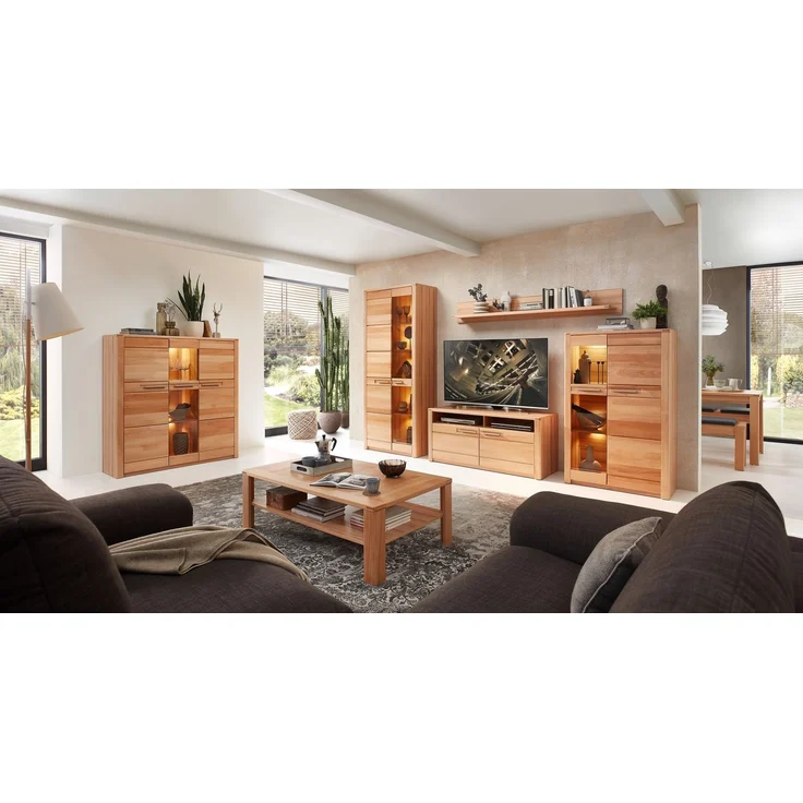 Highboard >Nature One< 3 Türen, mit LED, FSC, Kernbuche teilmassiv - 127x137x40cm (B/H/T) – Bild 5