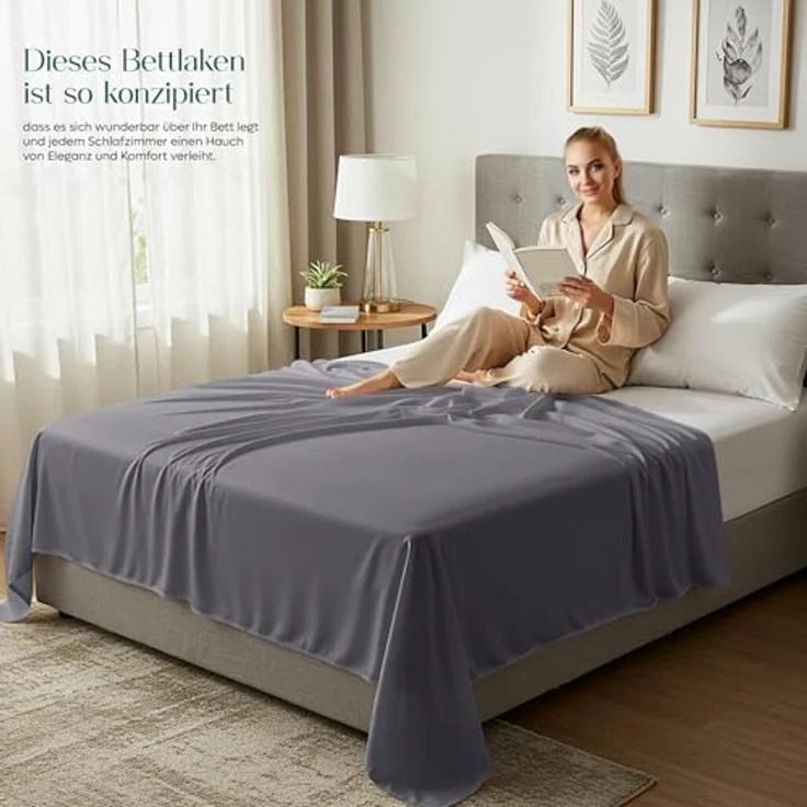 Utopia Bedding Bettlaken für Doppelbett (266x259 cm, grau) – Stoff aus weichem Polyester-Mikrofaser, gebürstet – für Bett Größe 150x200 cm – Bild 6