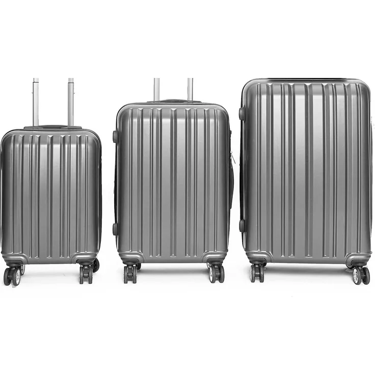 3-Teilig ABS Hartschalenkofferset Trolley Koffer Rollensystem Hartschale Reisekoffer mit 4 Doppelräder Grau