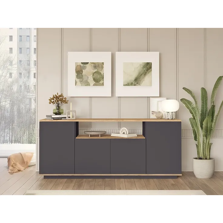 Vente-unique - LOTULA Sideboard Holz, Platte GrauBeige - B 44,5 cm x H 75 cm x L 180 cm – Bild 5