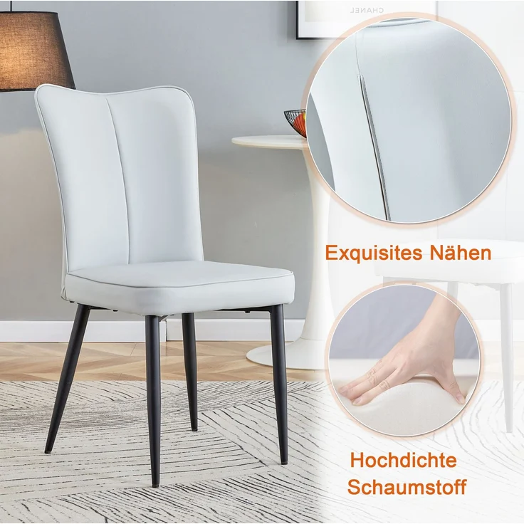 Beistelltisch-Set Ø 60x72 cm mit 2 Stühlen – runder Tisch aus MDF und Metall, PU in Hellgrau/Schwarz/Walnuss – Bild 6