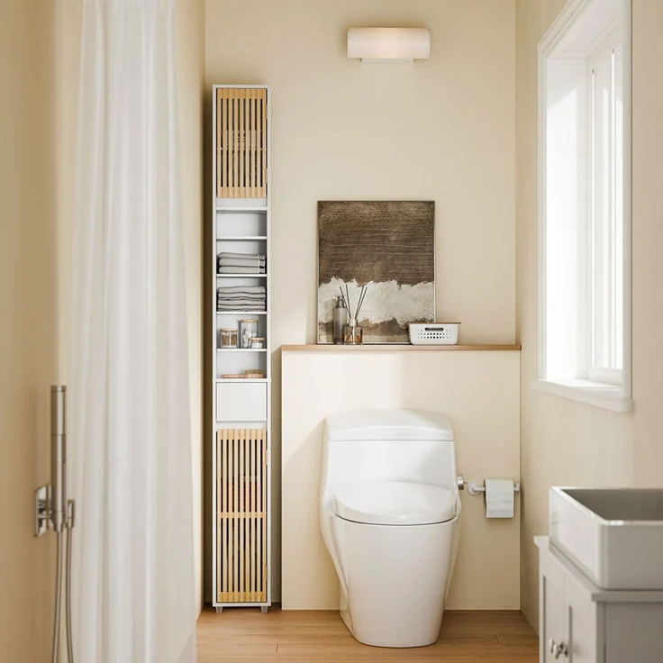 SoBuy BZR34-BW Badezimmer-Hochschrank, MDF, Lackiert, Weiß, 20 x 180 x 20 cm – Bild 2