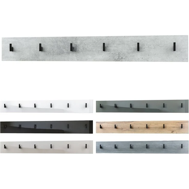 Vladon Garderobenpaneel Linea V1 (Wandgarderobe, mit 6 Kleiderhaken), Weiß Hochglanz (110,5 x 14,5 x 3,5 cm) – Bild 3