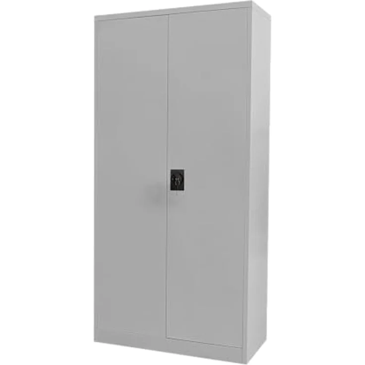 BISLEY Flügeltürenschrank Toolless, 4 Lackierte Fachböden, H 1850 x B 900 x T 400 mm, Werkzeuglose Selbstmontage, 5 OH, Lichtgrau, Abschließbarer Aktenschrank – Bild 5